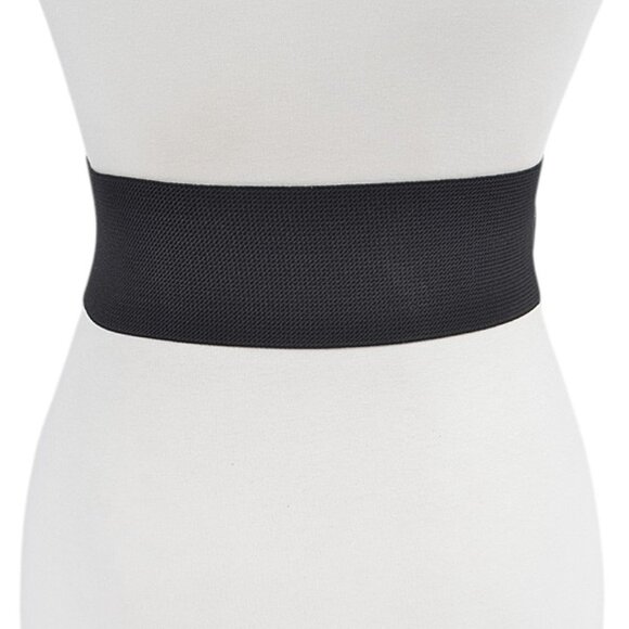 BNWT Plus Size Black Double Ring Buckle Elastic Stretch Fashion Belt - Picture 3 of 5